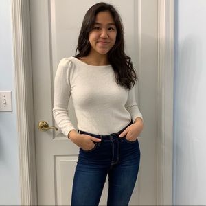 white puff sleeve sweater